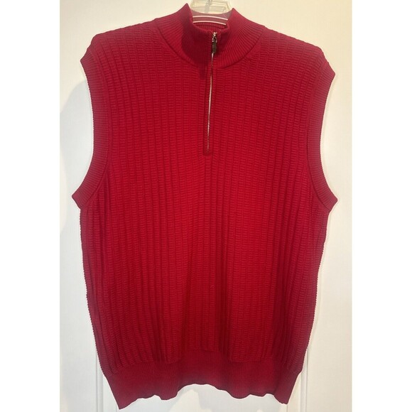ROBERT TALBOTT Mens 1/4 Zip RED 100% Merino Wool Sweater Vest Italy Sz M - Picture 1 of 8
